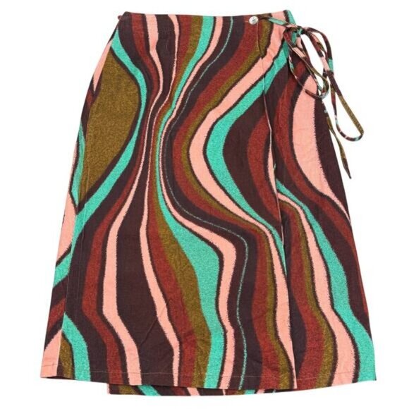 Frnch Women's Ella Corduroy Wrap Midi Skirt In Sand / Multi Size 4 - Picture 2 of 7